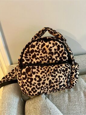 Leopard Print Mini Backpack - Brown/Cream